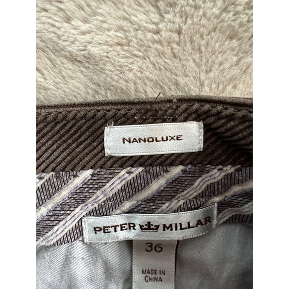 Peter Millar Mens 36 Nanoluxe Brown Corduroy Dress Pants Flat Front Tailored Fit - Picture 6 of 8